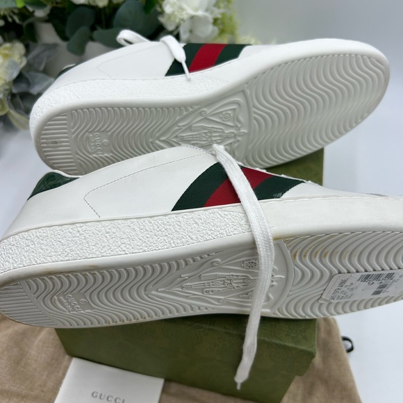 Men's Gucci ace Leather green/red web stripe size 11 fit fits 12 US made Italy - Picture 10 of 10